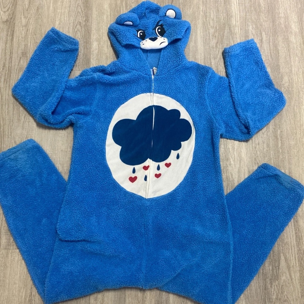 Care Bears Grumpy Bear Adult Onesie XL Blue Plush Fleece Hooded Costume Pajama - Picture 7 of 7